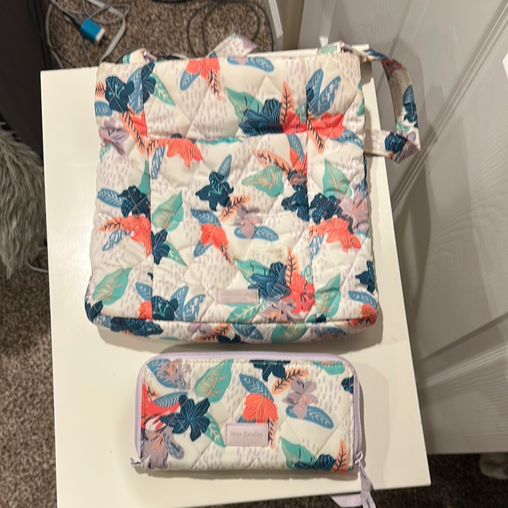 Vera Bradley Tropical Leaf Bag and Wallet Set